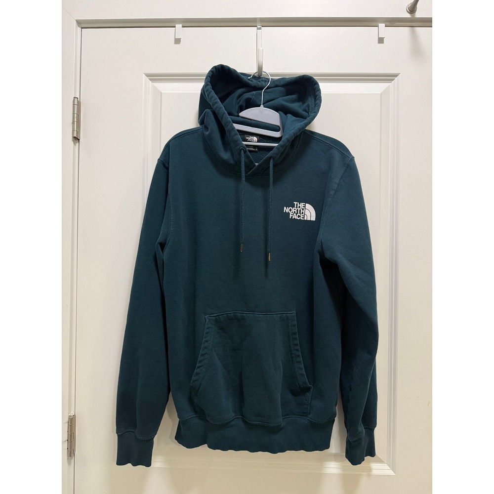 The North Face Mens Teal Green Plaid Back Graphic Pullover Hoodie Size S